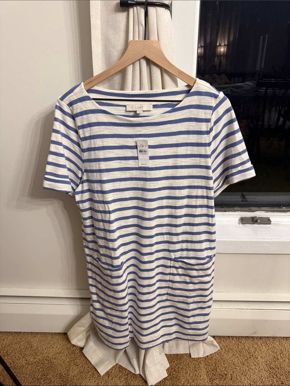 LOFT White and Blue Striped Short Sleeve Tee Dress